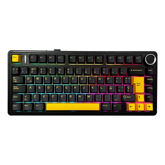 Teclado Mecanico Aula F75 Switches Reaper RGB Español España Color Negro Azul Amarillo