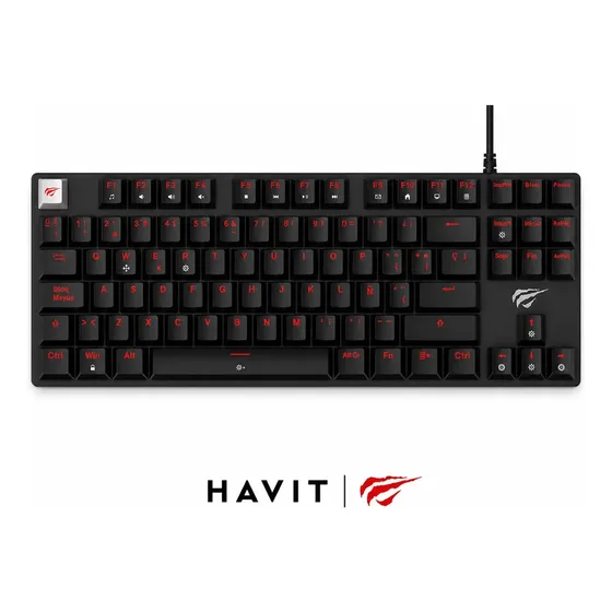 Teclado Mecánico Gamer Havit Kb10L Pro-SP Switches Red Tkl Compacto Sin Numpad Luz Led Roja Negro Español
