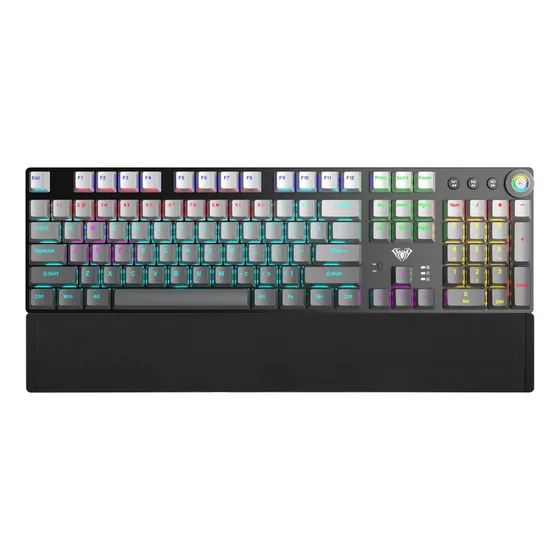 Teclado Mecánico Gamer Inalámbrico Aula F2088 Air Rgb Rainbow Switch Red Con Rueda Color Negro