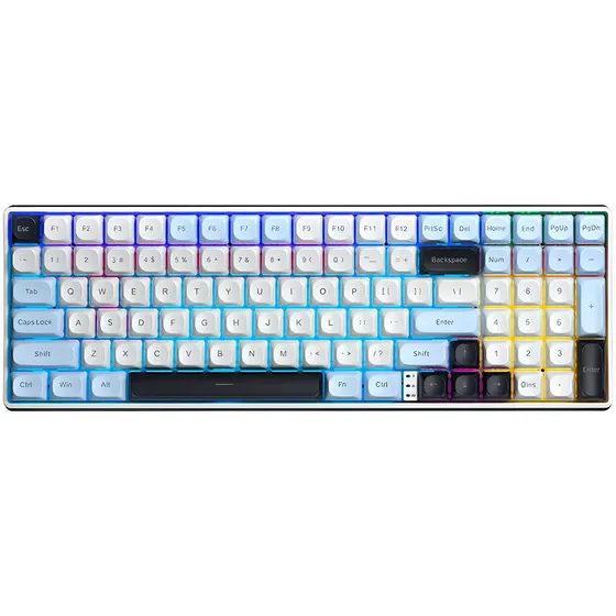 Teclado Mecanico Inalámbrico Aula S100 Pro 95% Rainbow Rgb Trimodo Inglés Sw Brown Color Blanco Celeste Azul