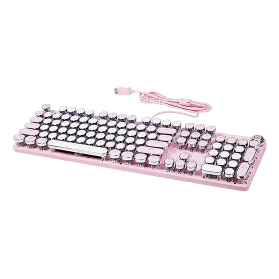 Teclado Mecanico Simil Maquina De Escribir Steampunk Teclado Rosa Idioma Inglés Internacional