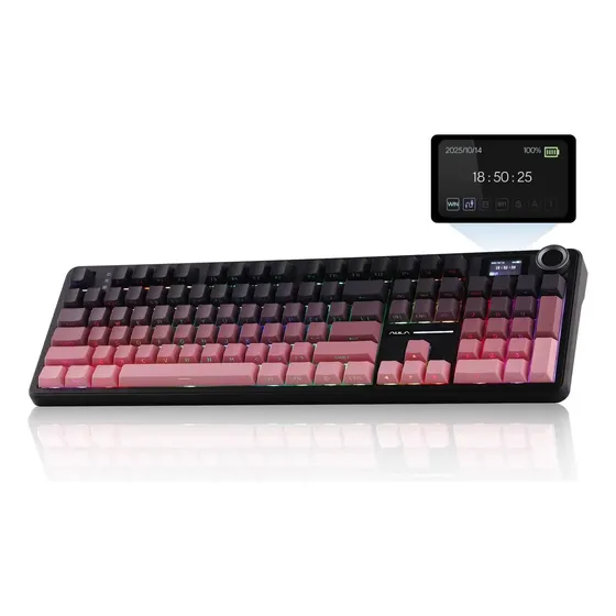 Teclado Mecanico Wireless Aula F108 Pro Trimodo Rgb Sw Greywood Negro Rosa Degrade Gasket Ingles