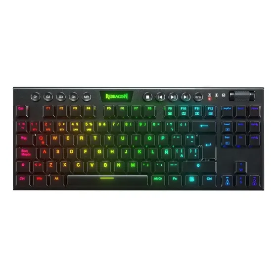 Teclado Redragon Horus QWERTY Redragon Ultra low profile Red español latinoamericano color negro con luz RGB