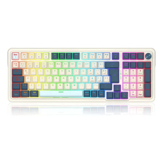 Teclado Wireless Redragon Eisa Pro K686wb Blanco Azul Rgb Ñ Blanco/azul Español Latinoamérica