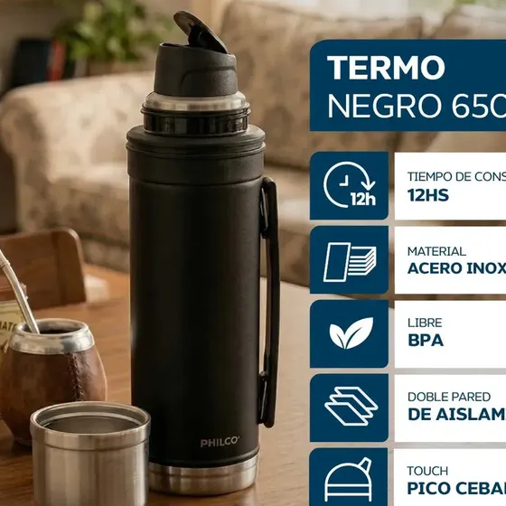 Termo Philco T650 Acero Inoxidable 650 Ml Con Pico Cebador Doble Pared