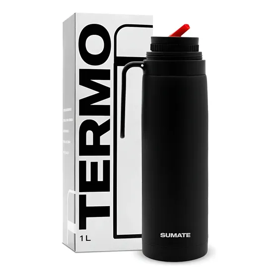 Termo Sumate 1 Litro Acero Inoxidable Con Manija Color Negro