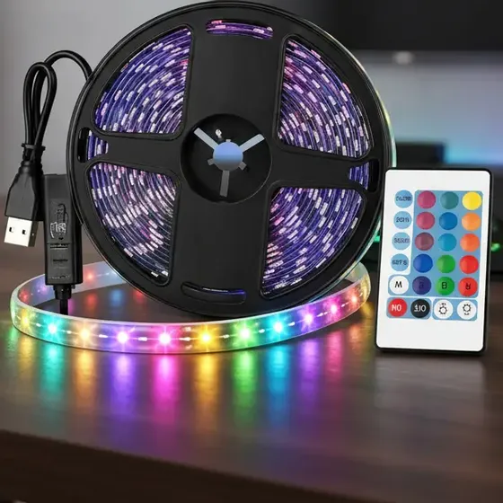 Tira Led Rgb Usb 5 Metros Con Control Remoto Luces Para Tv Pc Gaming Decoracion Ambiente Habitacion Escritorio Auto Mueble Backlight Adhesiv