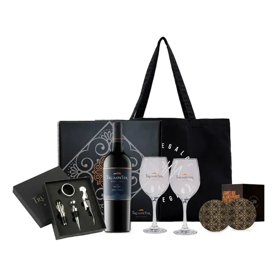 Trumpeter Malbec + Copas Y Kit Accesorios Para Vino Con Logo