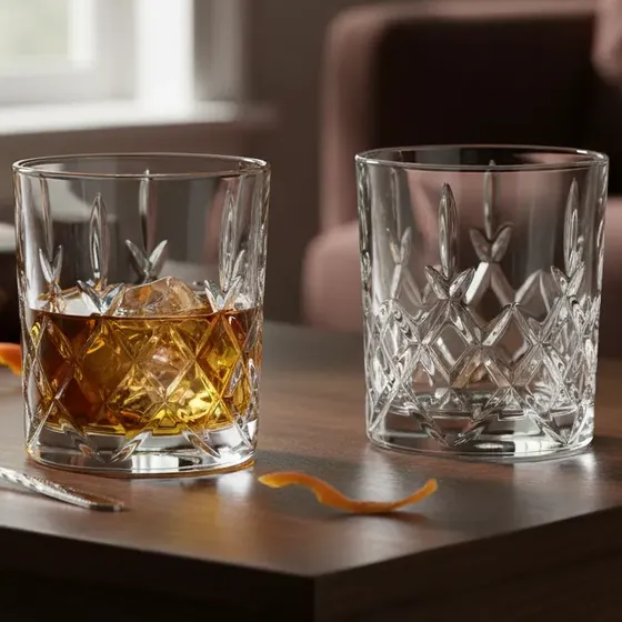 Vaso Whisky Cristal Bohemia Tallado Brixton Set X 2 320ml