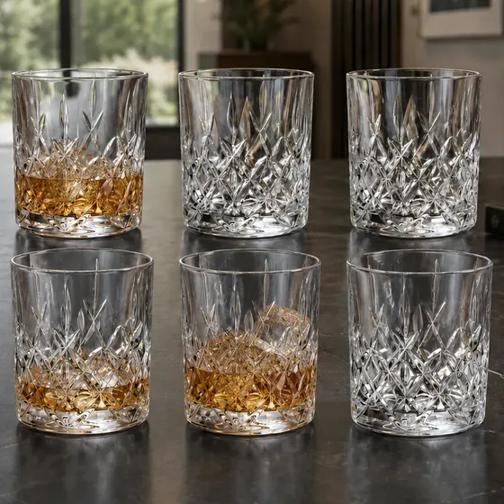 Vaso Whisky Cristal Bohemia Tallado Brixton Set X 6 320ml