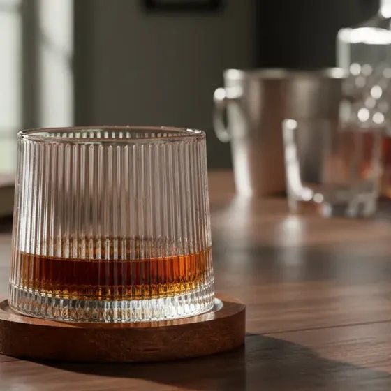 Vaso Whisky Giratorio Cristal Labrado Con Base Madera Regalo
