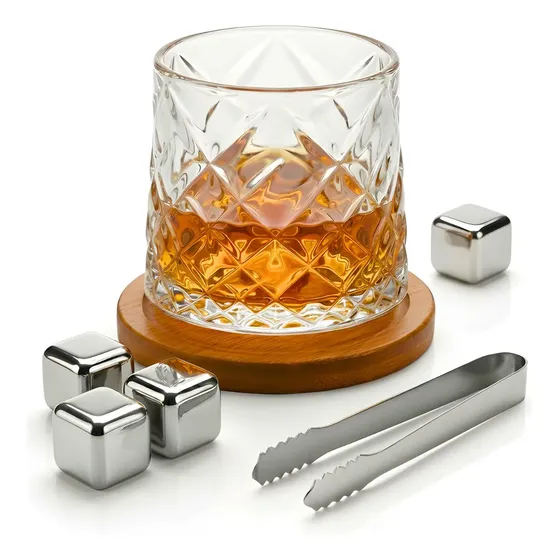 Vaso Whisky Giratorio Mareado + 4u Cubo De Hielo + Pinza Eco