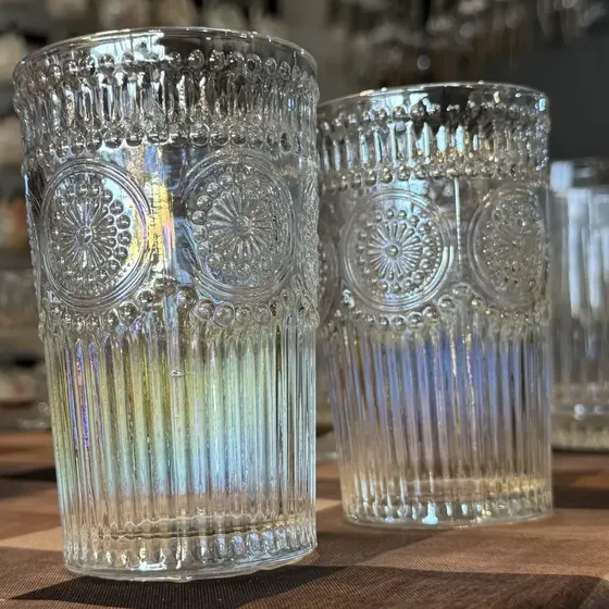 Vasos De Vidrio Labrado 6 Unidades Vidrio Labrado Tornasol 7.8 Cm X 12.5 Cm 350 Mm Modelo 41