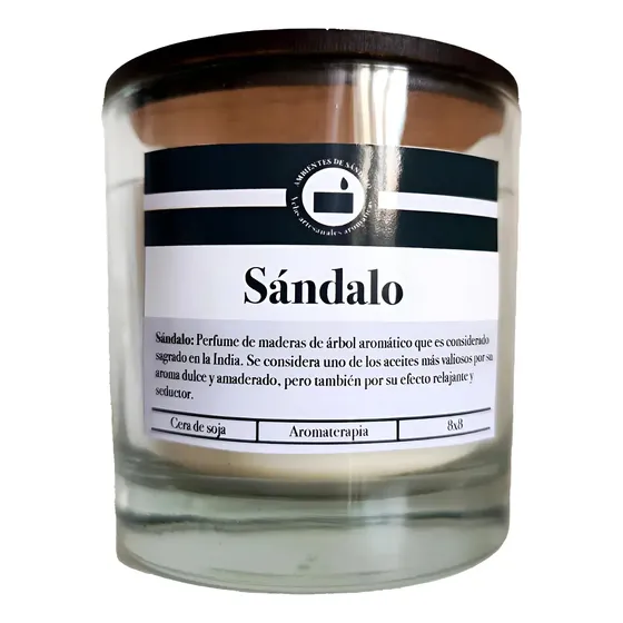 Vela Aromática De Soja Frasco Vidrio C/tapa Crema Lisa Sándalo