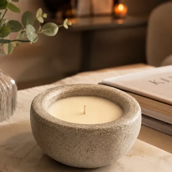 Vela Aromática Soja Cuenco Cemento Artesanal 10 X 7cm Deco