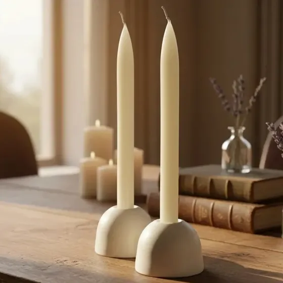 Vela Candelabro Blanca Cera De Abeja Y Soja Conica Pack X2u