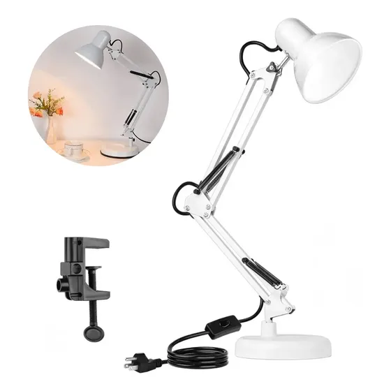 Velador Lampara De Mesa Escritorio Luz Moderno Articulado Blanco