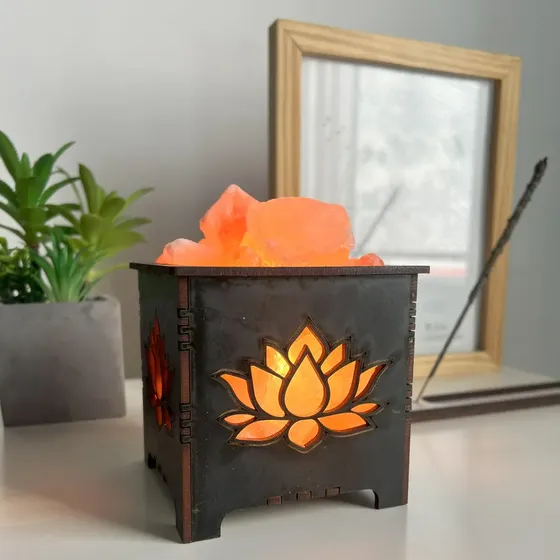 Velador Lámpara De Sal Flor De Loto Negro
