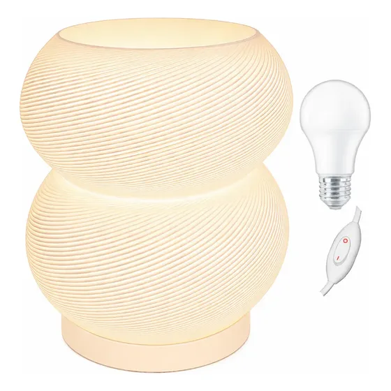 Velador Lampara Mesa De Luz Escritorio Moderno Doble Esfera Blanco