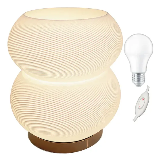 Velador Lampara Mesa De Luz Escritorio Moderno Doble Esfera Marrón