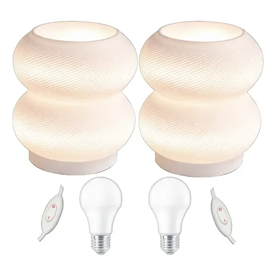 Velador X2 Lampara Mesa De Luz Escritorio Led Doble Esfera Blanco