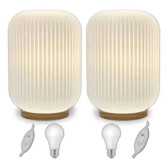 Velador X2 Lamparas Mesa De Luz Moderno Escritorio Cilindro Marrón Claro Blanco