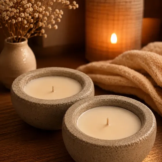 Velas Aromática Soja Pack X2 Cuenco Cemento 10x7 Cm Deco