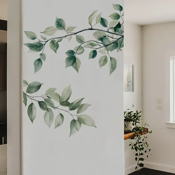 Vinilo Decorativo Pared Ramas Hojas Verdes Verde