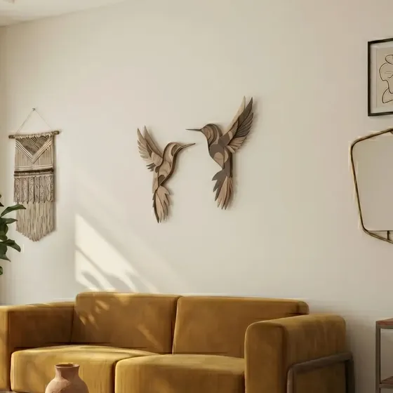 X2 Colibri 3d Limon Objetos Cuadro Picaflor Madera Marrones