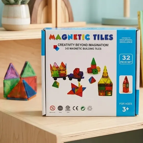 X32 Bloques Para Armar Magnéticos En Caja - Magnetic Tiles