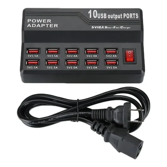Zapatilla Cargador Power Adapter WLX-838 10 Puertos USB Rápido Negro